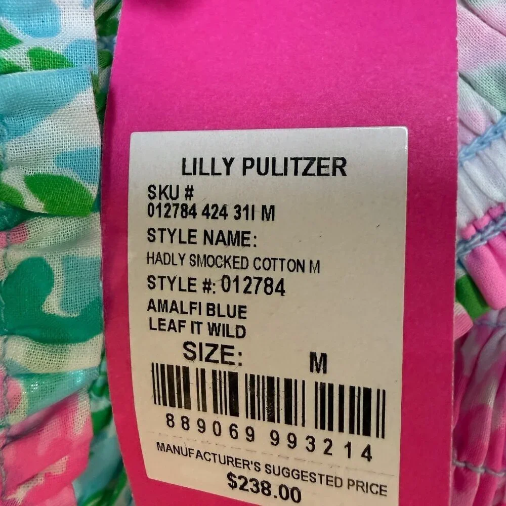 Lilly Pulitzer Hadley Smocked Midi Dress Medium Amalfi Blue Leaf It Wild NWT - Picture 9 of 15